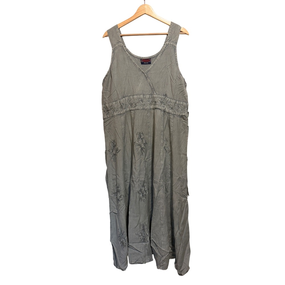 Boho Embroidered Tie Back Maxi Dress Free Size/OS Blue Lagenlook Artsy Cottage